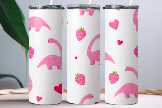 Dinosaur and strawberries tumbler